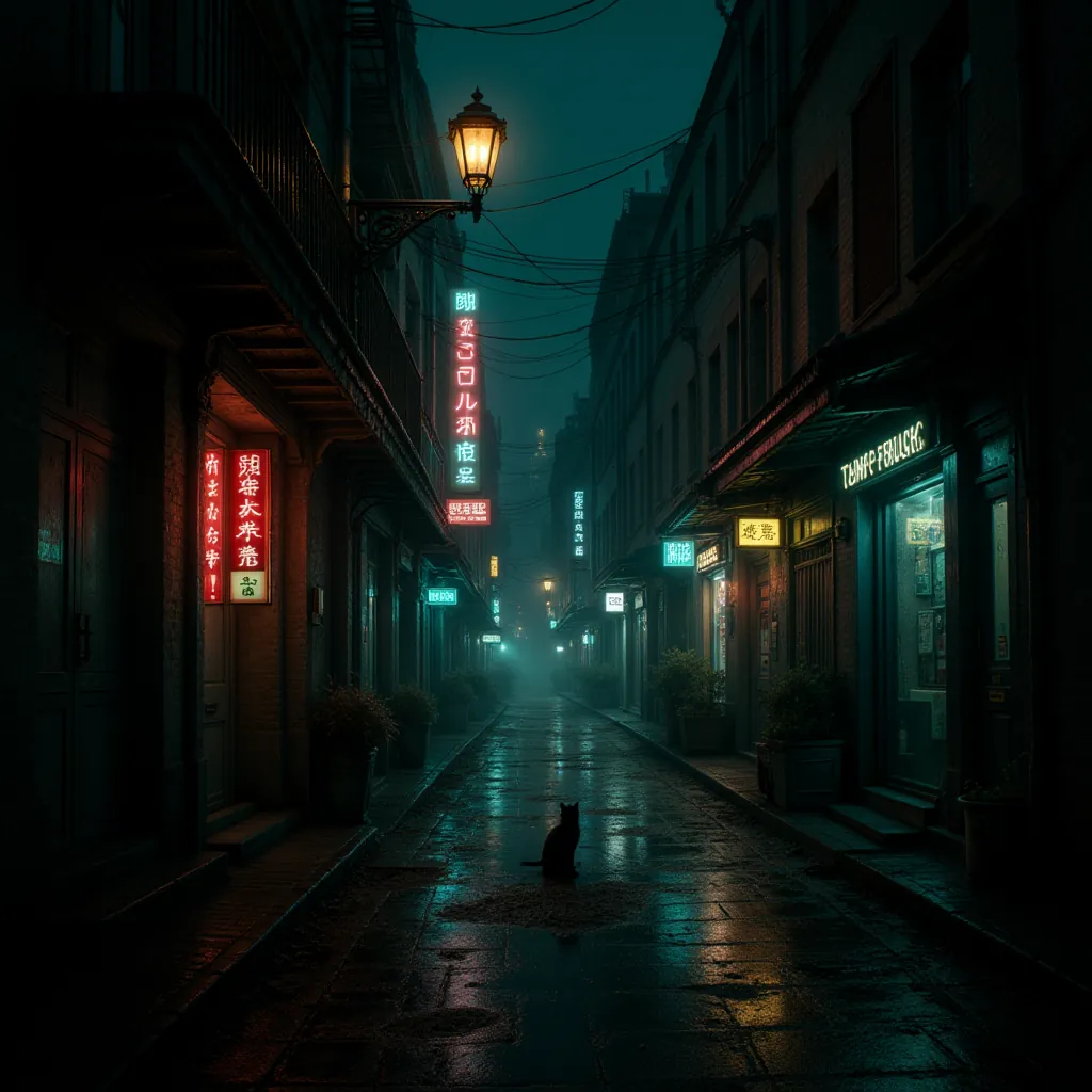 Flickerlicht — Neon und feuchter Asphalt